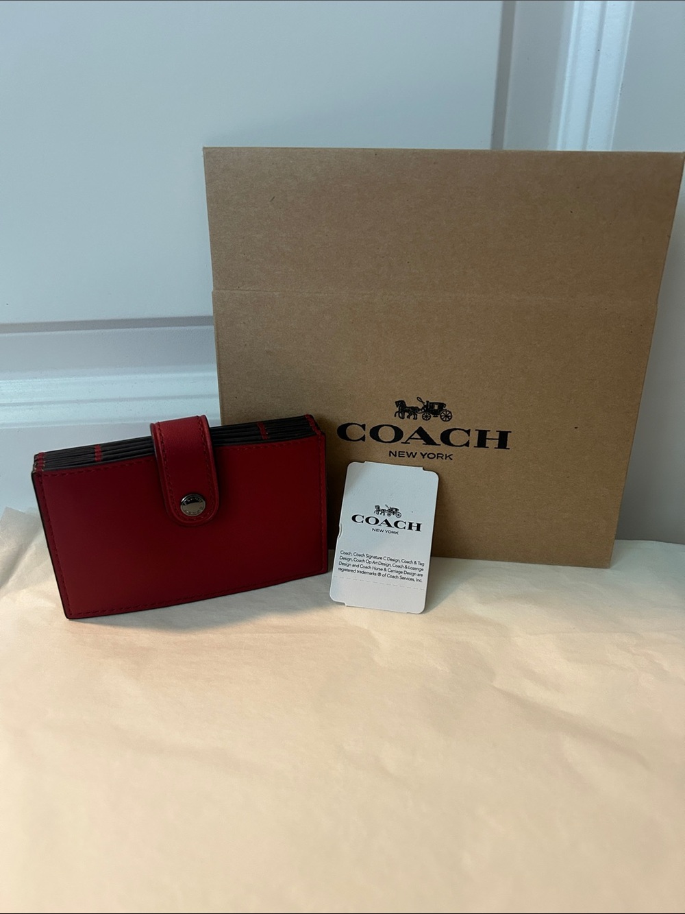Coach Red Leather Snap Card Wallet